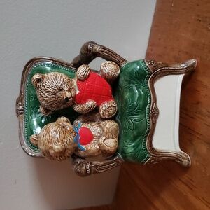 Vintage Otagiri Teddy Bears On Chair Music Box "Love Makes The World Go Round "